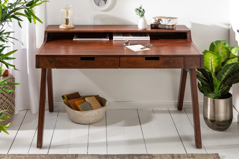 Secrétaire massif MONSOON 100cm bureau en acacia finition frappante