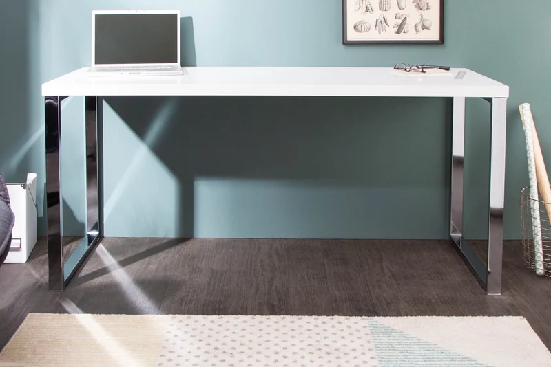 Bureau moderne WHITE DESK Table de bureau blanc brillant 160 cm