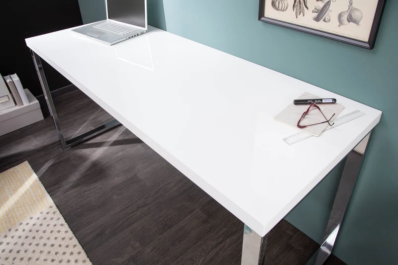 Bureau moderne WHITE DESK Table de bureau blanc brillant 140 cm