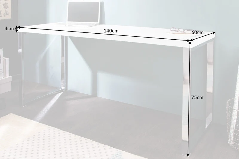 Bureau moderne WHITE DESK Table de bureau blanc brillant 140 cm