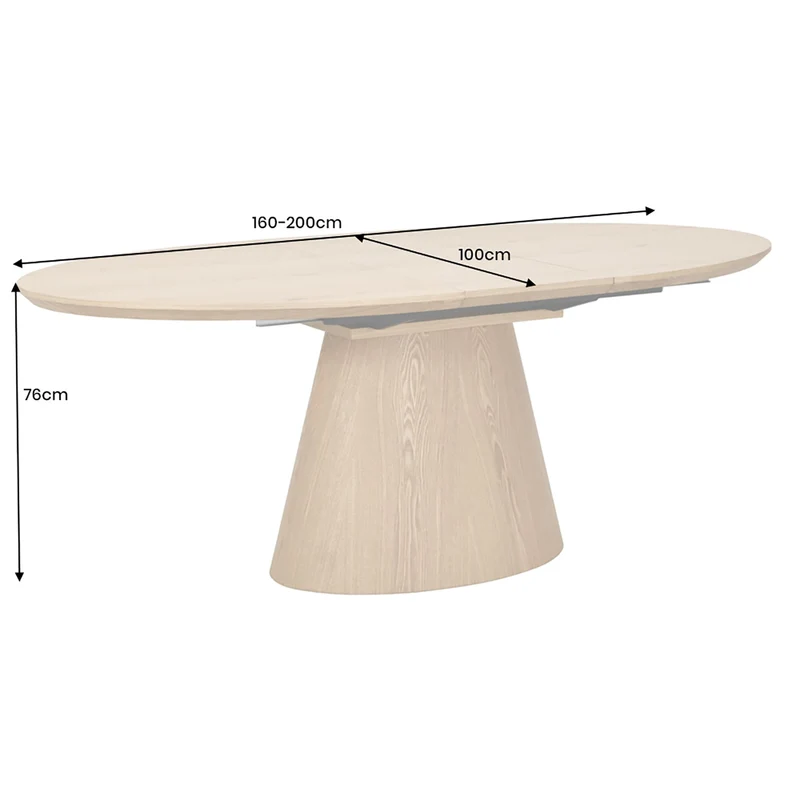 Table à manger extensible UNIQUE 160-200cm en bois de chêne naturel avec piètement colonne