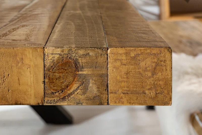 Table à manger en bois massif THOR 200cm pin marron vintage design industriel recyclé fer X-frame
