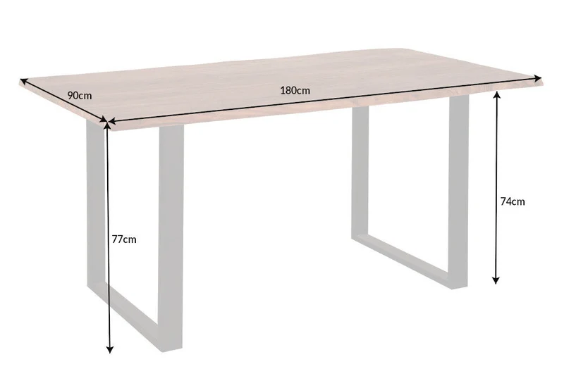Table à manger en bois massif MAMMUT 180cm bord d’acacia sauvage design industriel plateau 2,6cm