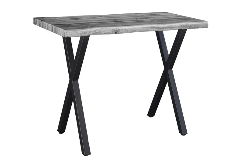 Table de bar industrielle WILD 120cm chêne sauvage gris design métal noir structure en X
