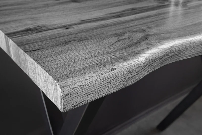 Table de bar industrielle WILD 120cm chêne sauvage gris design métal noir structure en X
