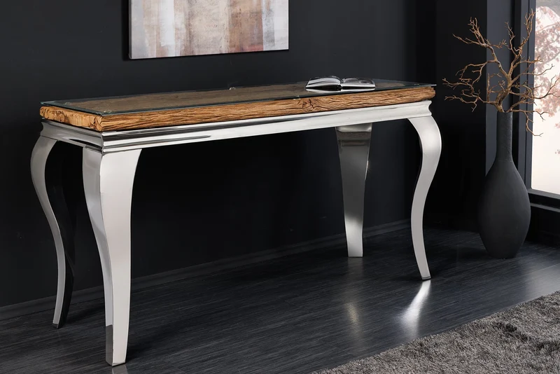 Console MODERN BAROCK BARRACUDA 140cm chrome incl. glass top w/o teak top