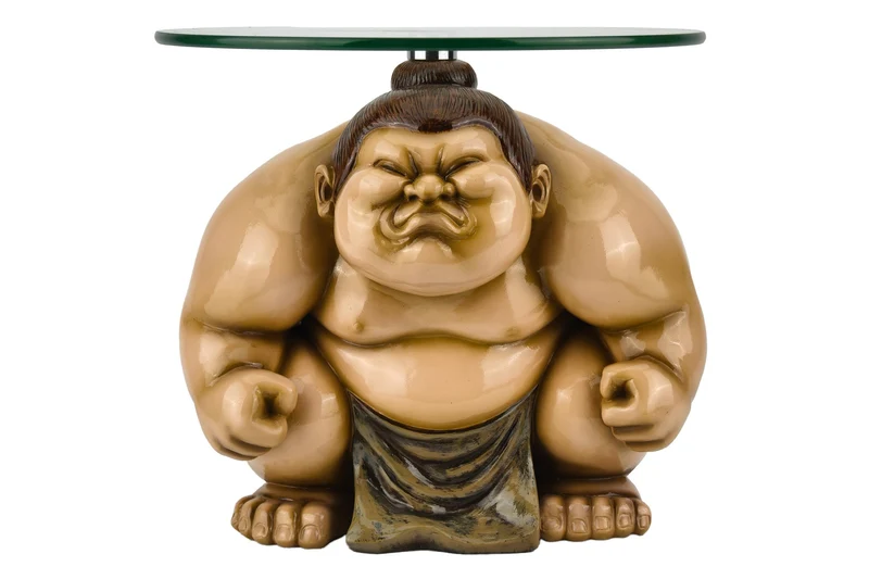 Table d’appoint ronde SUMO 30cm beige naturel sculpture fait main