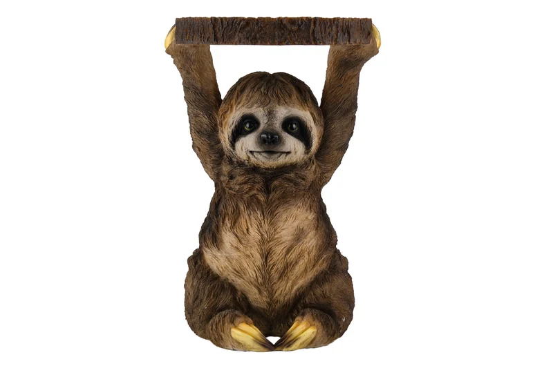 Table d’appoint ronde SLOTH 50cm sculpture de paresseux gris marron faite à la main