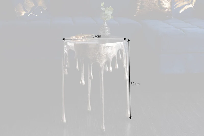 Table d’appoint extravagante LIQUID LINE 50cm argent design larme métal aluminium ronde