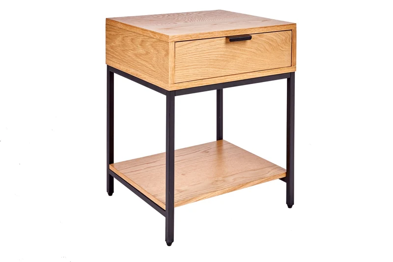 Table de chevet industrielle ELEMENTS Table d’appoint 40cm en chêne avec tiroir