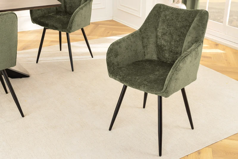 Lot de 2x chaises pivotante rétro AVIGNON chenille verte pieds métal noir