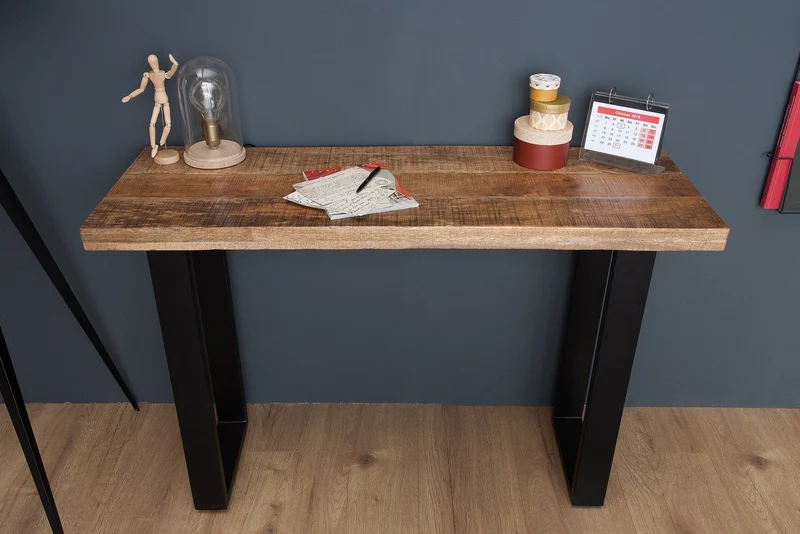 Console design IRON CRAFT 115cm en bois de manguier et fer