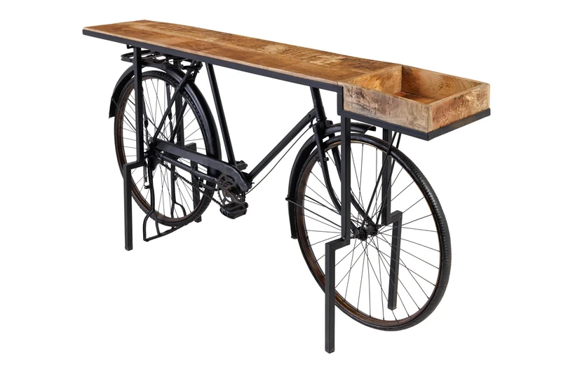 Console rétro BICYCLE 195cm table de bar vélo en bois de manguier upcycling