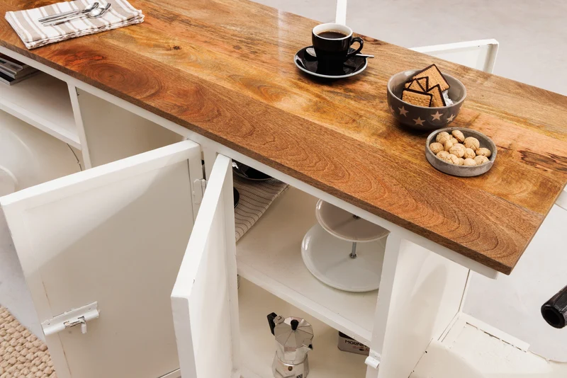 Meuble bar extravagant SCOOTER 250cm blanc rétro console scooter avec bois de manguier upcyclé
