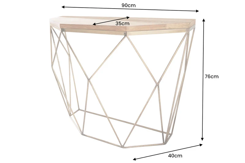 Console filigrane DIAMOND 90cm manguier laiton bois massif métal