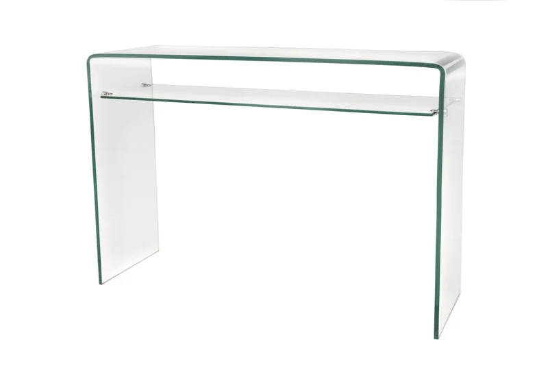 Console design FANTOME 100cm en verre transparent avec étagère