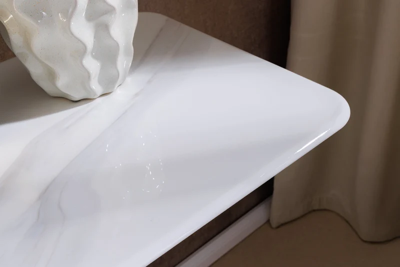 Console design ART LIVING 140cm marbre blanc céramique champagne or brossé