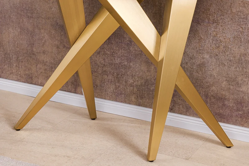 Console design ART LIVING 140cm marbre blanc céramique champagne or brossé