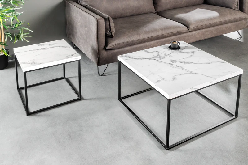 Table d'appoint moderne ARCHITECTURE 45cm design marbre blanc structure métal