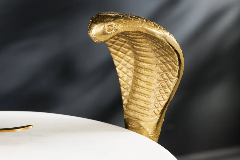 Table d'appoint ronde WILDLIFE COBRA 65cm sculpture serpent en marbre blanc doré faite main