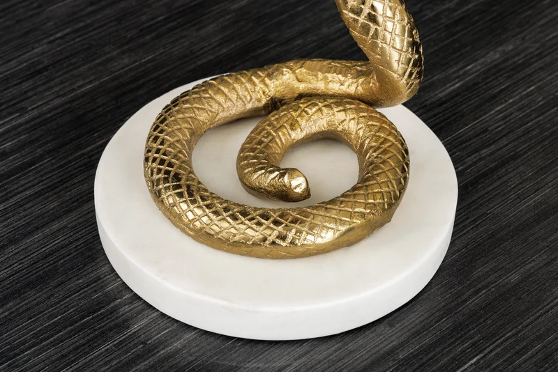 Table d'appoint ronde WILDLIFE COBRA 65cm sculpture serpent en marbre blanc doré faite main