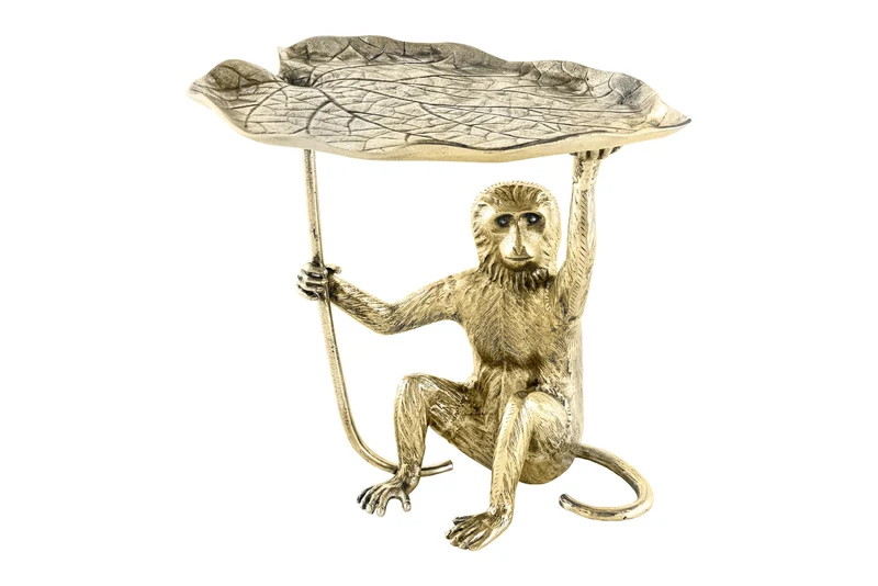 Table d'appoint design WILDLIFE MONKEY 60cm métal doré antique fait main