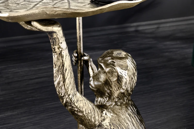 Table d'appoint design WILDLIFE MONKEY 60cm métal doré antique fait main