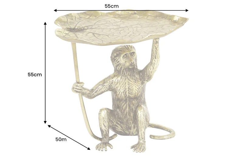 Table d'appoint design WILDLIFE MONKEY 60cm métal doré antique fait main