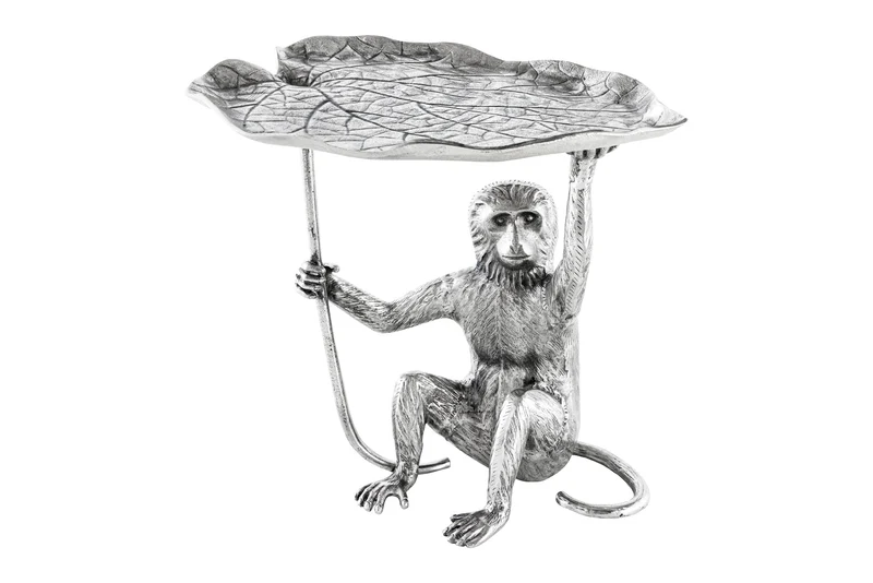 Table d'appoint design WILDLIFE MONKEY 60cm métal argenté fait main