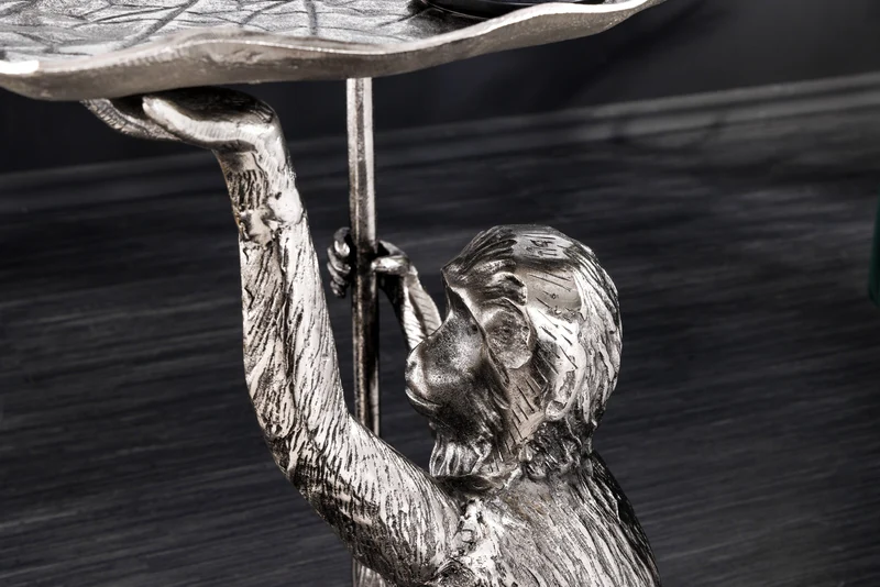 Table d'appoint design WILDLIFE MONKEY 60cm métal argenté fait main