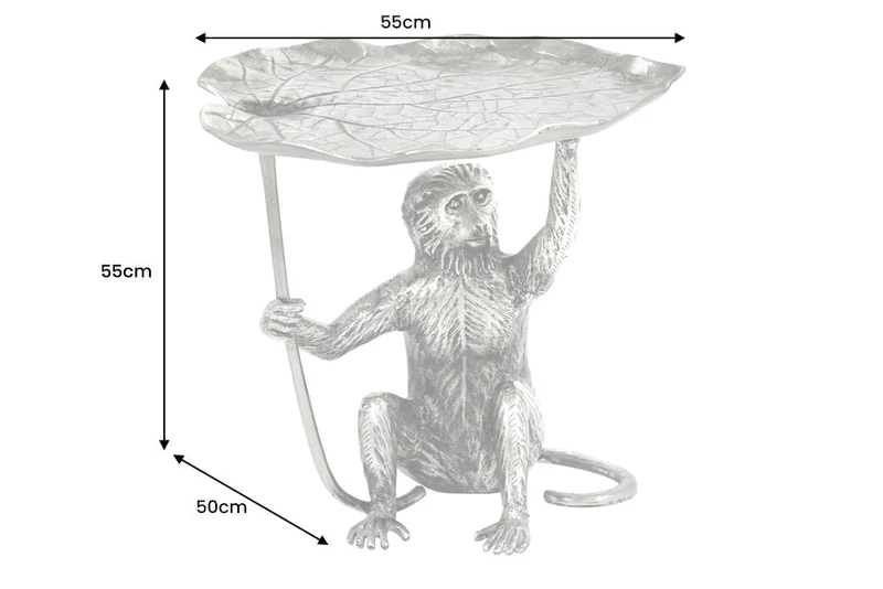 Table d'appoint design WILDLIFE MONKEY 60cm métal argenté fait main