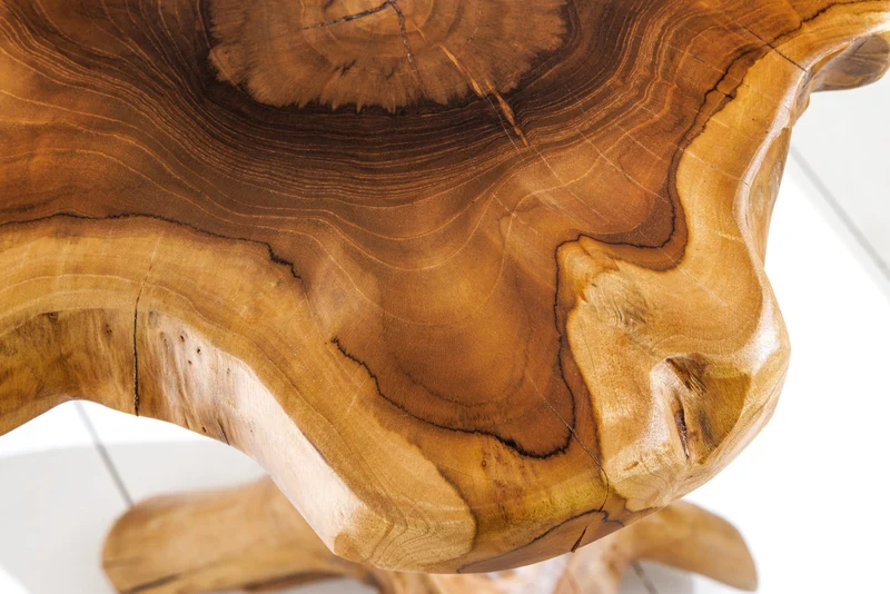 Table d'appoint en bois massif ROOT 70cm en teck naturel en bois de racine au design sur pilotis