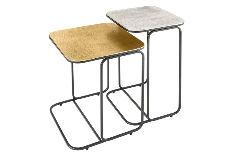 Lot de 2 tables d'appoint ABSTRACT 55cm or argent noir métal fait main
