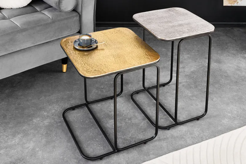 Lot de 2 tables d'appoint ABSTRACT 55cm or argent noir métal fait main