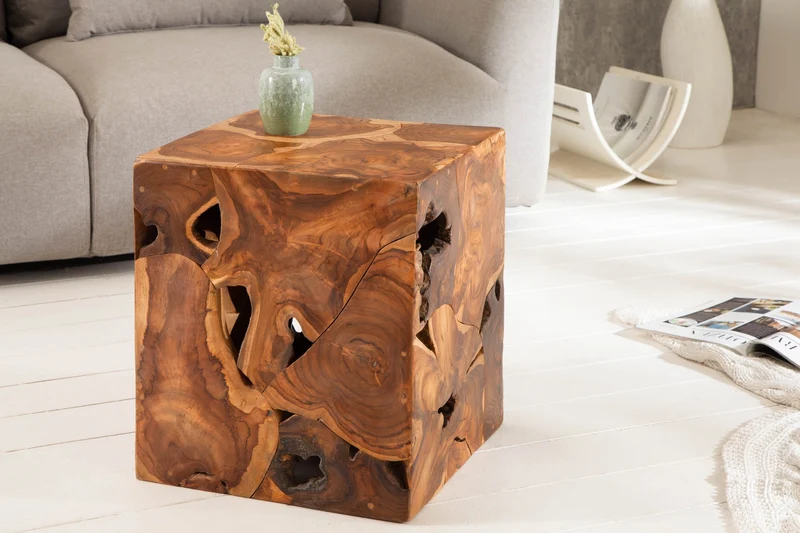 Table d'appoint solide SQUARE 40cm tabouret cube en teck