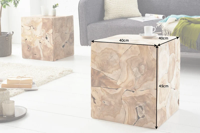Table d'appoint solide SQUARE 40cm tabouret cube en teck