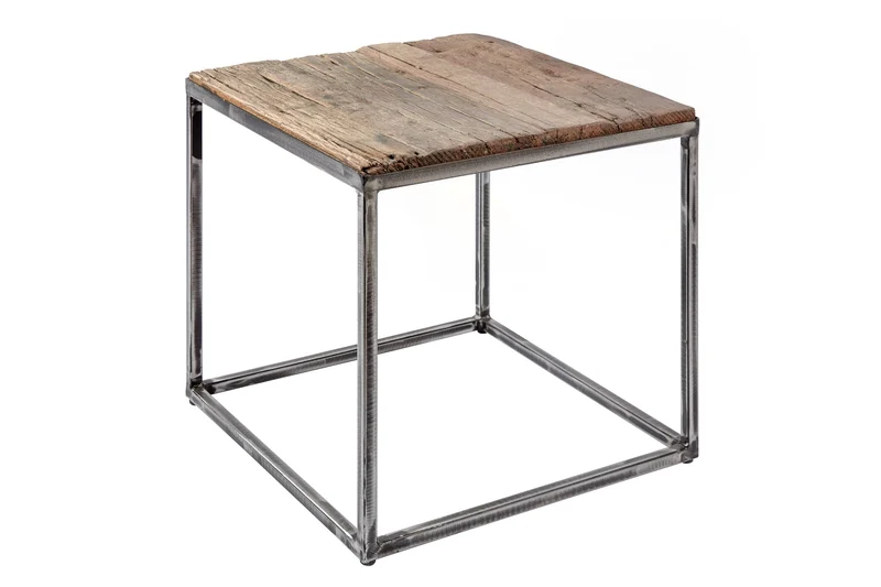 Table d'appoint industrielle BARRACUDA 40cm en bois massif recyclé avec pieds fléchis