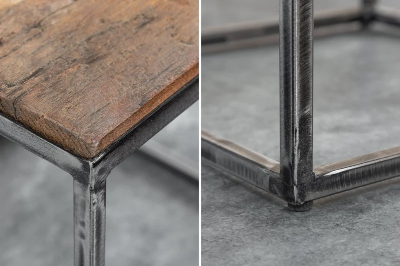 Table d'appoint industrielle BARRACUDA 40cm en bois massif recyclé avec pieds fléchis