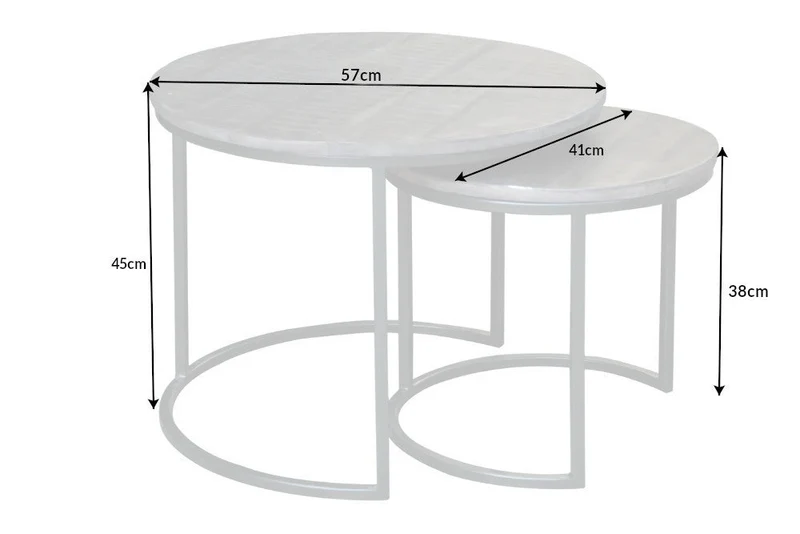 Ensemble de 2 tables d'appoint industrielles ELEMENTS 60 cm en bois de manguier gris massif rondes en métal noir