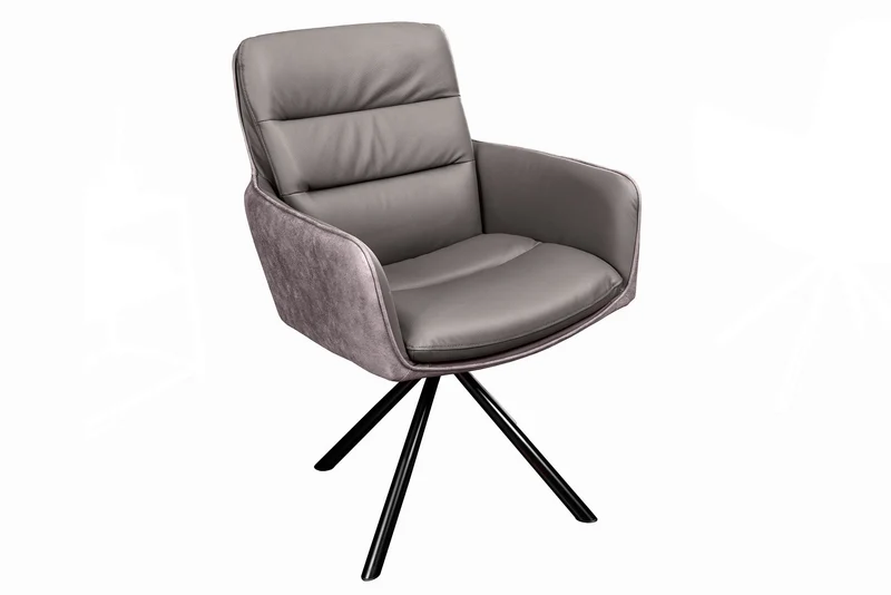 Chaise pivotante design BIG GEORGE taupe cuir véritable microfibre avec accoudoirs Rétro