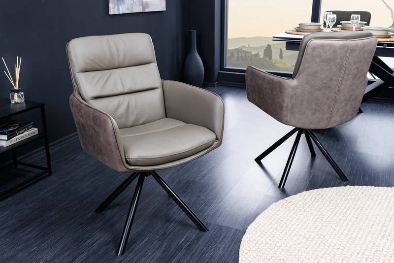 Chaise pivotante design BIG GEORGE taupe cuir véritable microfibre avec accoudoirs Rétro