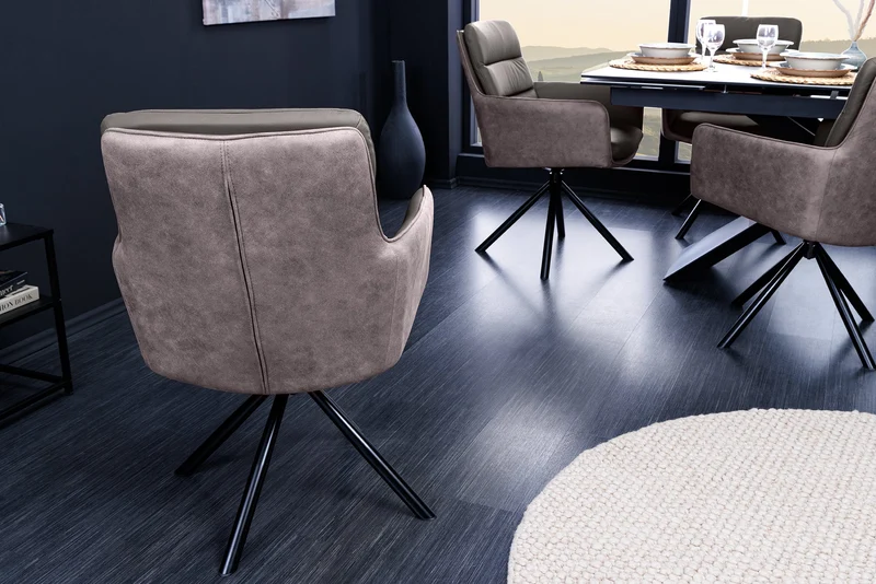 Chaise pivotante design BIG GEORGE taupe cuir véritable microfibre avec accoudoirs Rétro