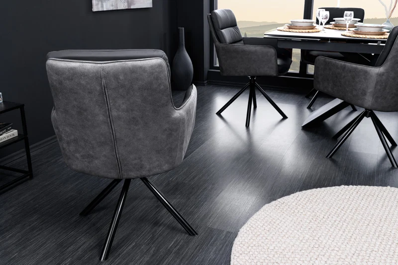 Chaise design pivotante BIG GEORGE noir anthracite cuir véritable microfibre avec accoudoirs