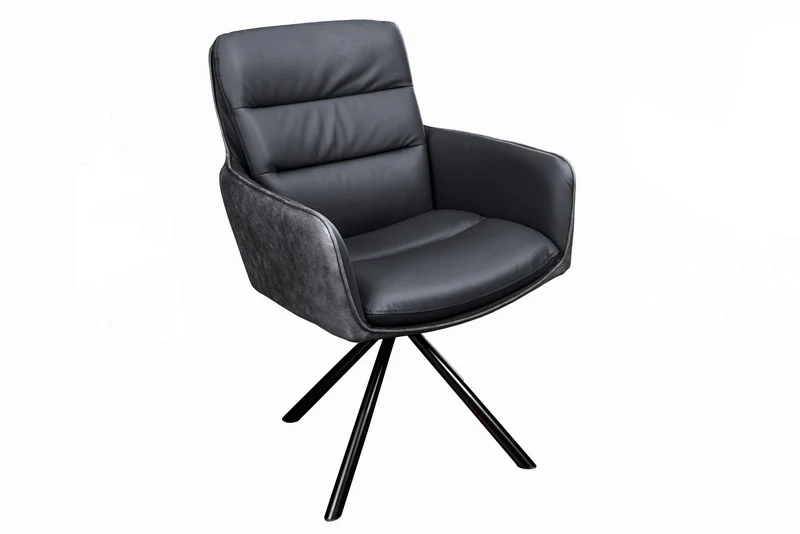 Chaise design pivotante BIG GEORGE noir anthracite cuir véritable microfibre avec accoudoirs