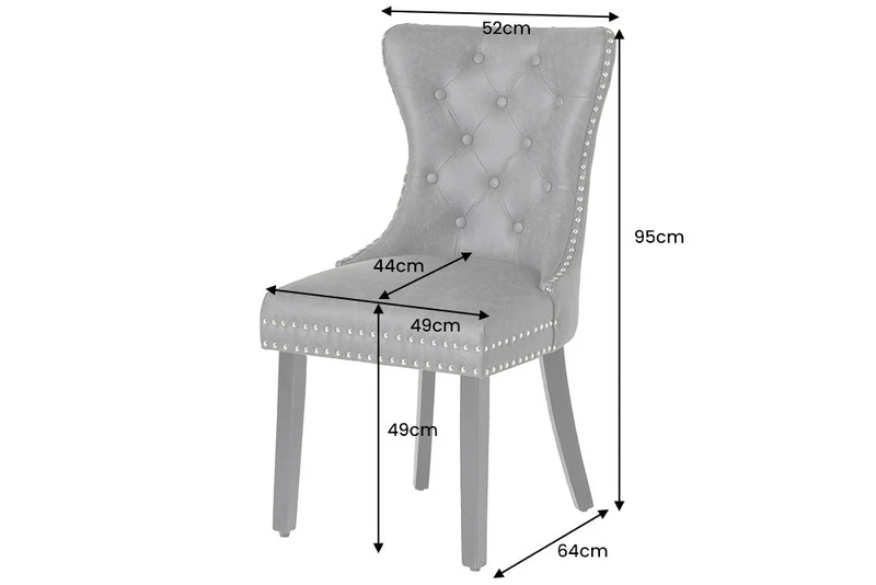 Lot de 2x chaises Chesterfield CASTLE velours noir bois massif rivets décoratifs avec poignée confort