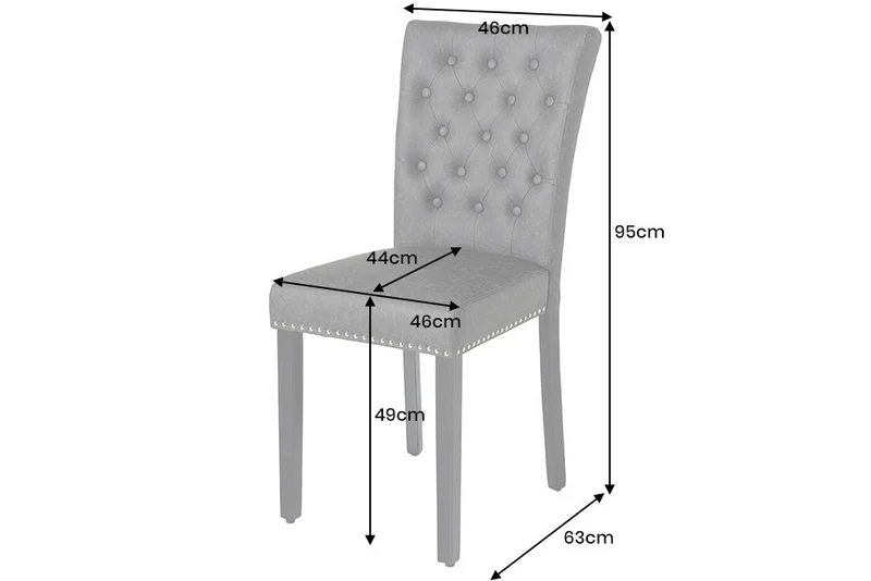 Lot de 2x chaises Chesterfield CASTLE simili cuir noir rivets décoratifs en bois d'hévéa