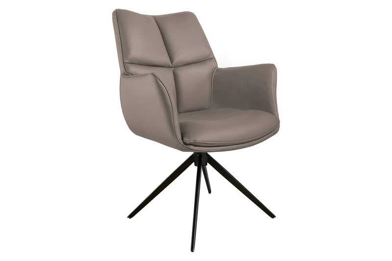 Lot de 2x chaises pivotante PAPILLON en cuir véritable marron avec accoudoirs, structure noire
