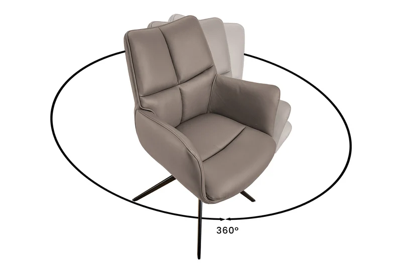 Lot de 2x chaises pivotante PAPILLON en cuir véritable marron avec accoudoirs, structure noire