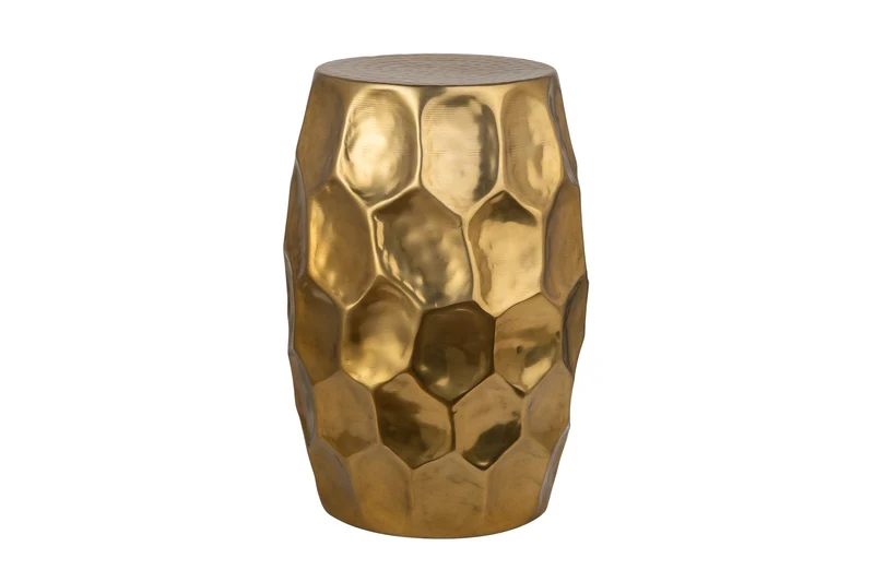 Table d'appoint artisanale ORGANIC ORIENT 50cm métal doré martelé design ronde