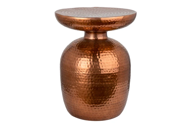 Table d'appoint artisanale ORIENT 50cm en métal cuivré martelé design rond